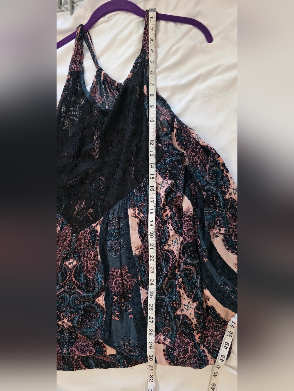Free People Count Me In Trapeze Tunic Lace Boho Swing Top Black Combo S - Picture 10 of 10